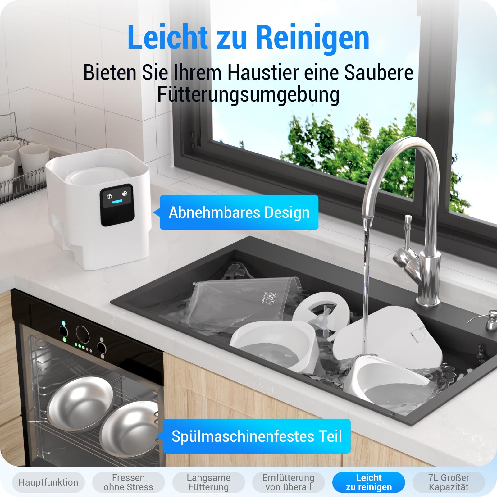 Futterautomat Katze 2 Näpfe mit APP: 5G WiFi Katzenfutter Automat mit Langsamer Vorschub, 7L Trockenfutter Automat für 2 Katzen, WLAN Futterspender Katze Abnehmbar für Mehrere Haustiere (ACF190W-C)