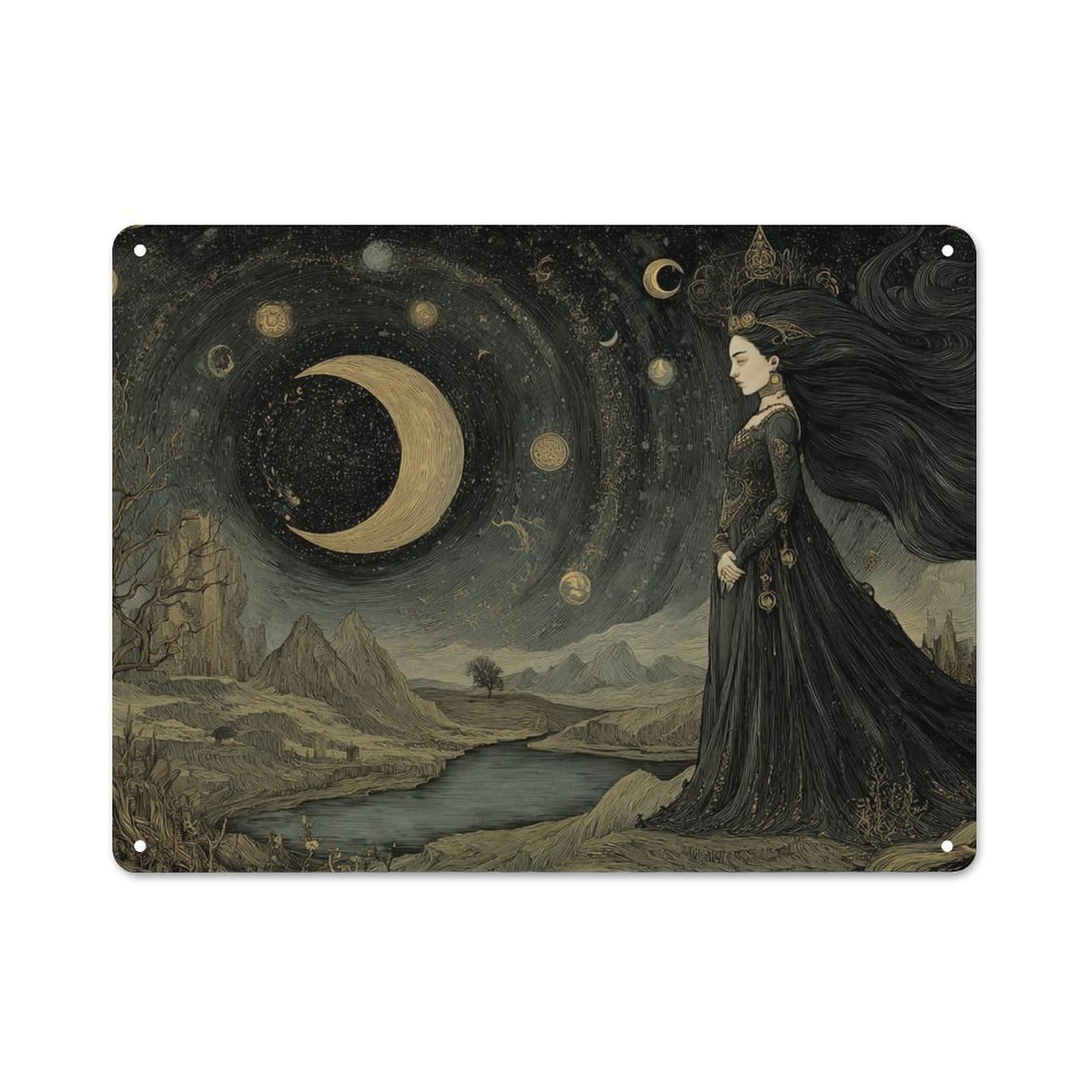 Junmoney Mystic Moonlit Queen Decorative Tin Plaque 30X40cm, Vintage Bar Wall Plaque For Bar, Kitchen, Garage Or Games Room