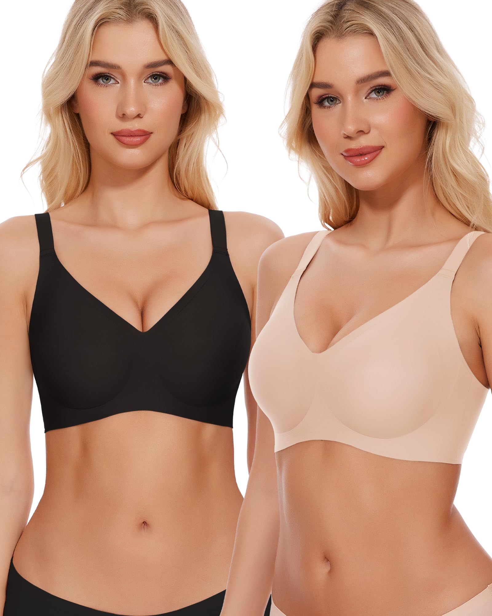 Vinfact Seamless Bras for Women No Underwire Wireless Push up Bralettes Soft Support T Shirt Sleep Bra with Bra Extenders