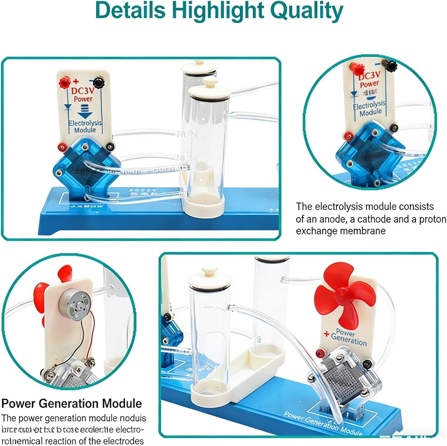 Wasserstoff-Sauerstoff-Brennstoffzellen-Kit, pädagogisches Physik-Demonstrator-Modell, Physik-Laborexperiment für Wasserstoff-Sauerstoff-Batterien, STEM-Lernaktivitäten