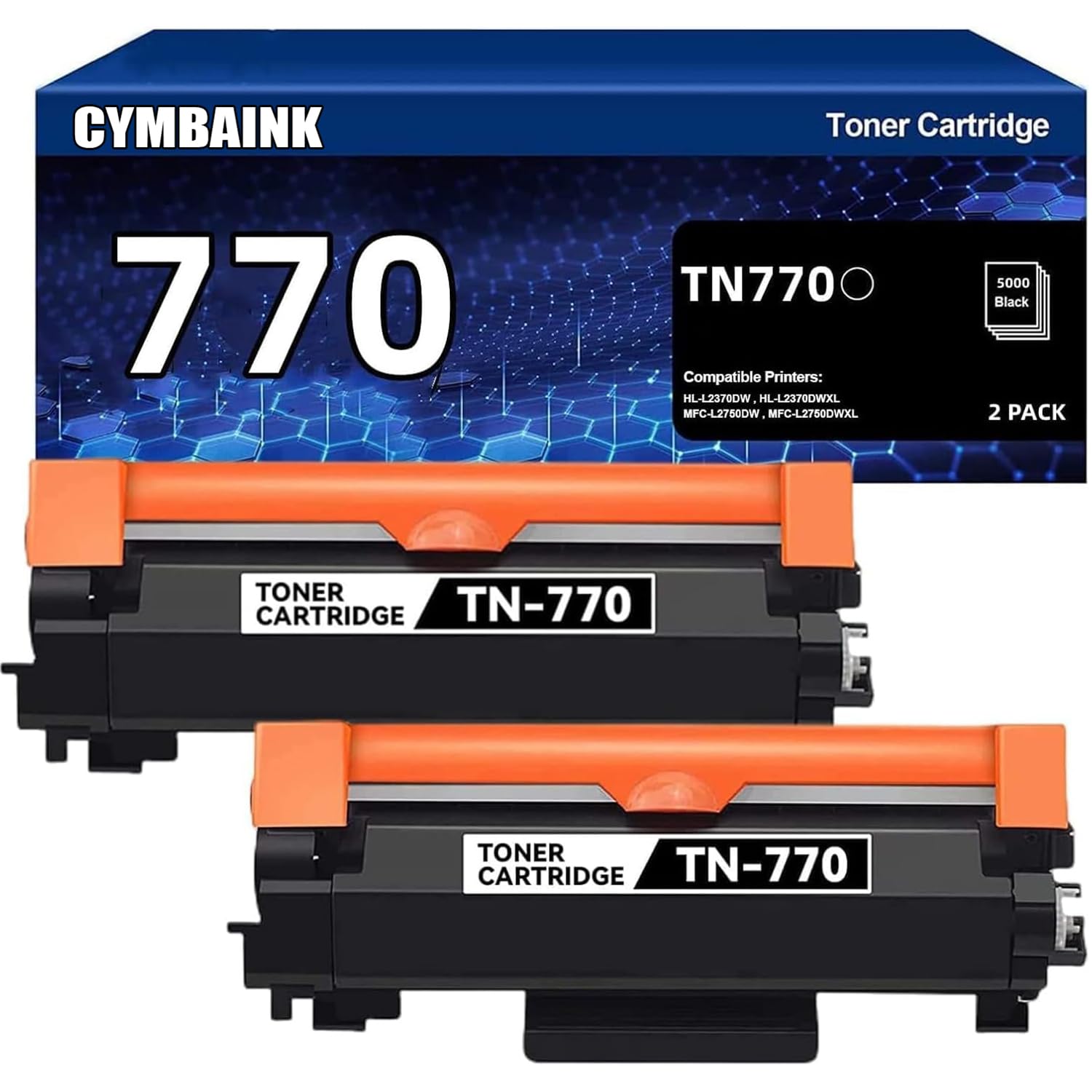 Twin Pack TN770 Compatible Toner Cartridge Replacement for Brother TN-770 TN770 Toner for Brother Printer HL-L2370DW L2370DWXL MFC-L2750DW L2750DWXL 4,500 Page (Package May Vary)