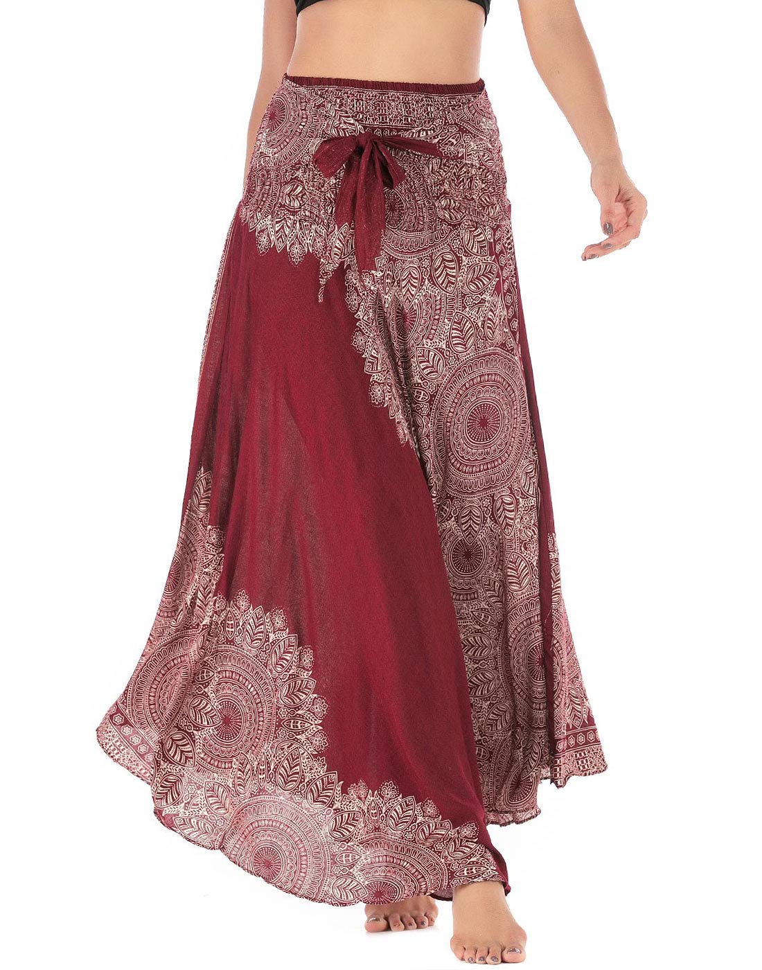 FEOYA Mujer Maxi Falda de Playa 2 en 1 Bohemio Vestido Grande Swing Falda Vacaciones Primavera Verano Falda Estilo Étnico Largas Enaguas Informales
