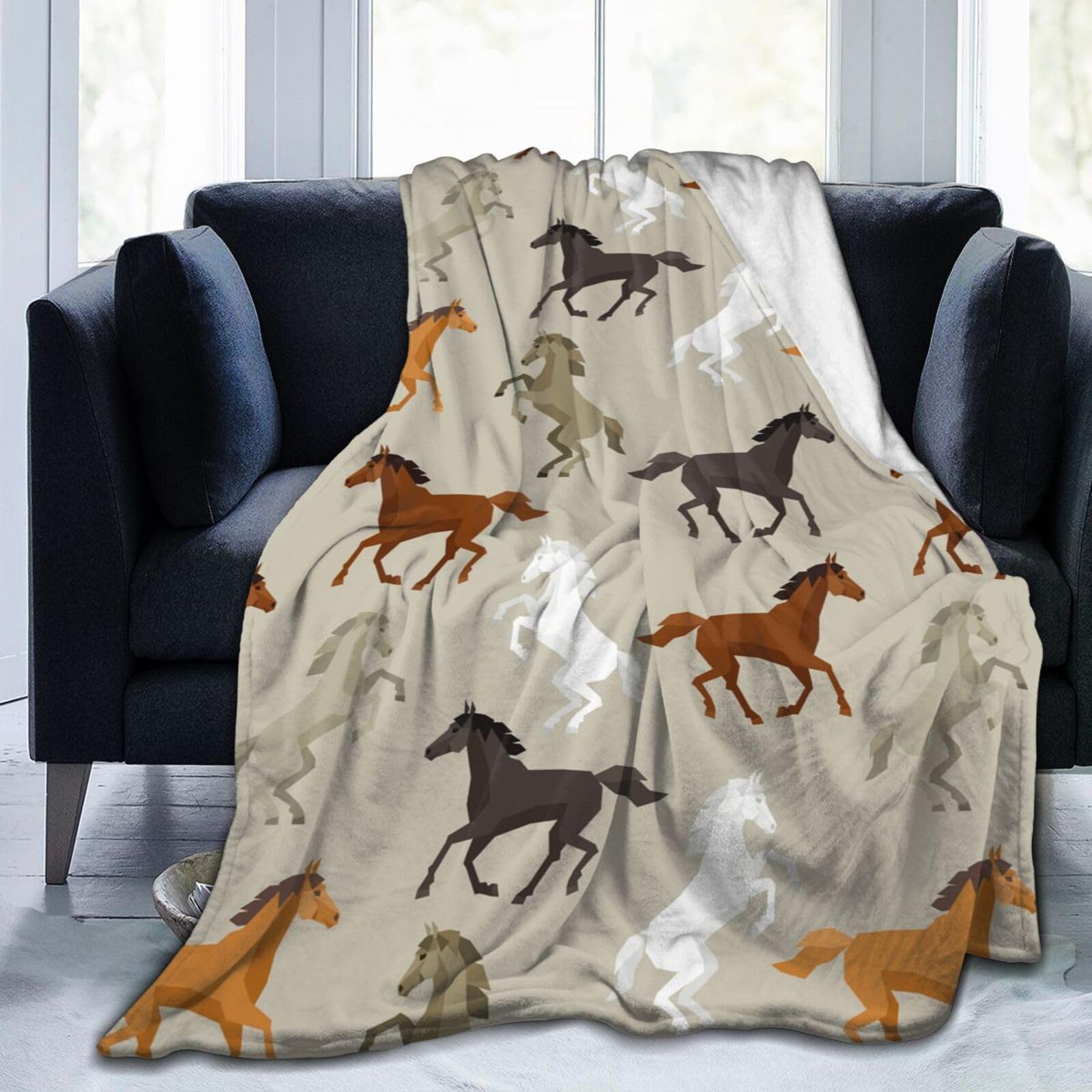 Horse Cartoon Cool Blanket Soft Lightweight Throw Blankets Cozy Flannel Bed Throws for Sofa Couch Travel Home Room Bedroom Decor Gifts for Girls Boys