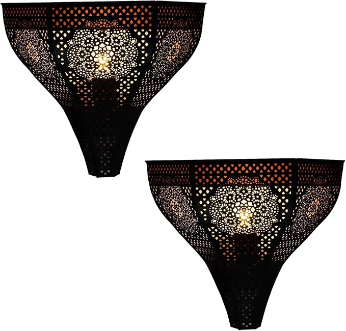Marrakesch Marrakesch Orient & Mediterran Interior Set van 2 Marrakesh Oosterse lampen, wandlamp van metaal, wandlamp lamp Yaniv, zwart, 27 cm als wanddecoratie (zwart, 2)