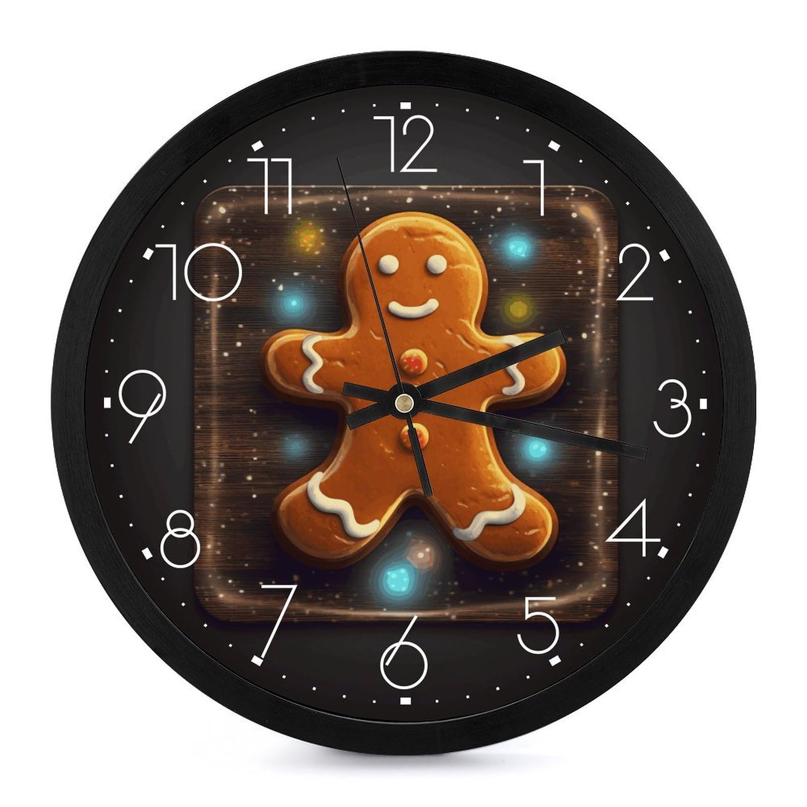 Horloge ronde à piles en pain d'épices murale en bois silencieuse pour cuisine maison