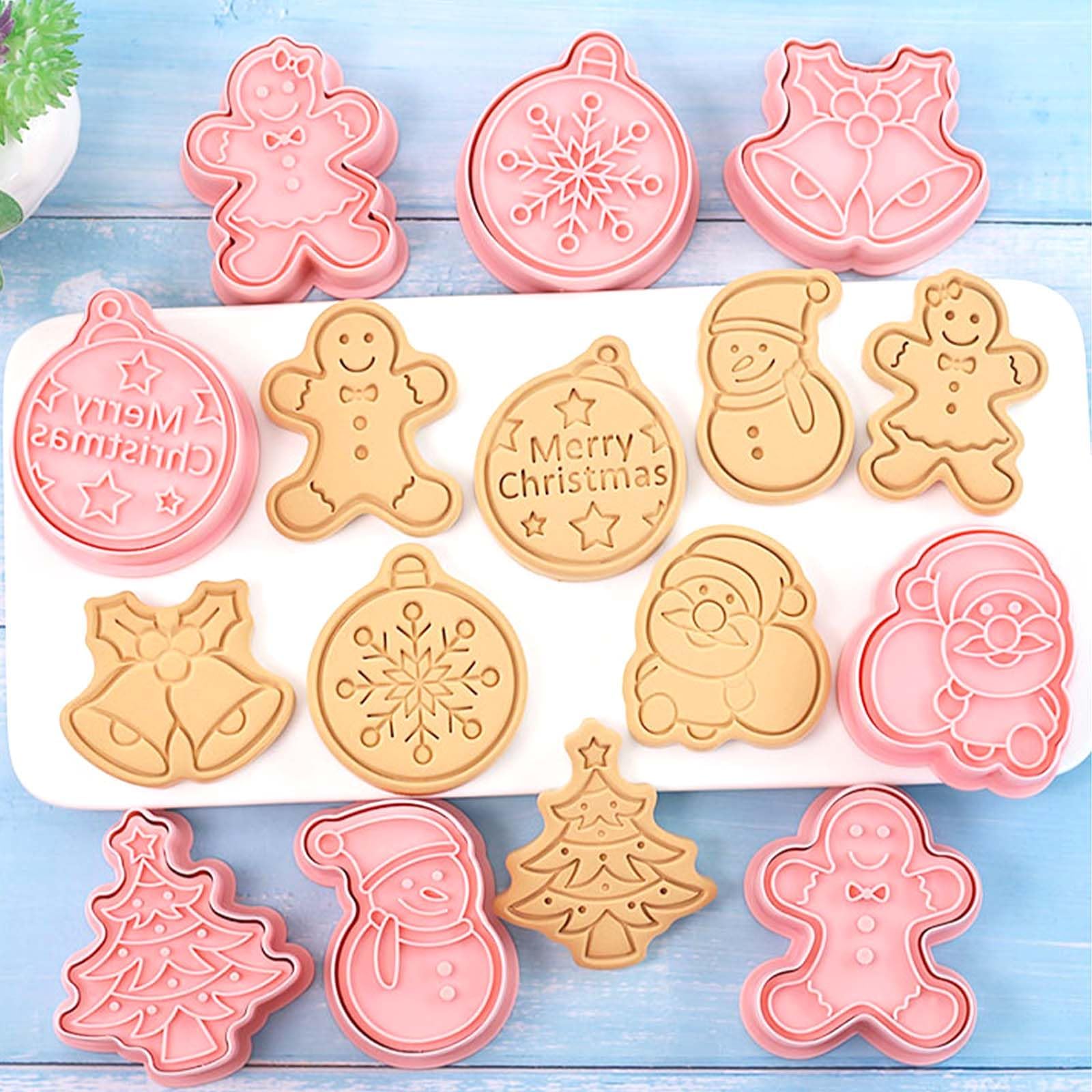 8 Piece Mini Christmas Cookie Cutters - 3D Raised Design Cookie Stamps - Mini Snowman, Jingle Bell, Santa, Gingerbread Man, Baking Molds - Christmas Ornament Cookie Cutter Set