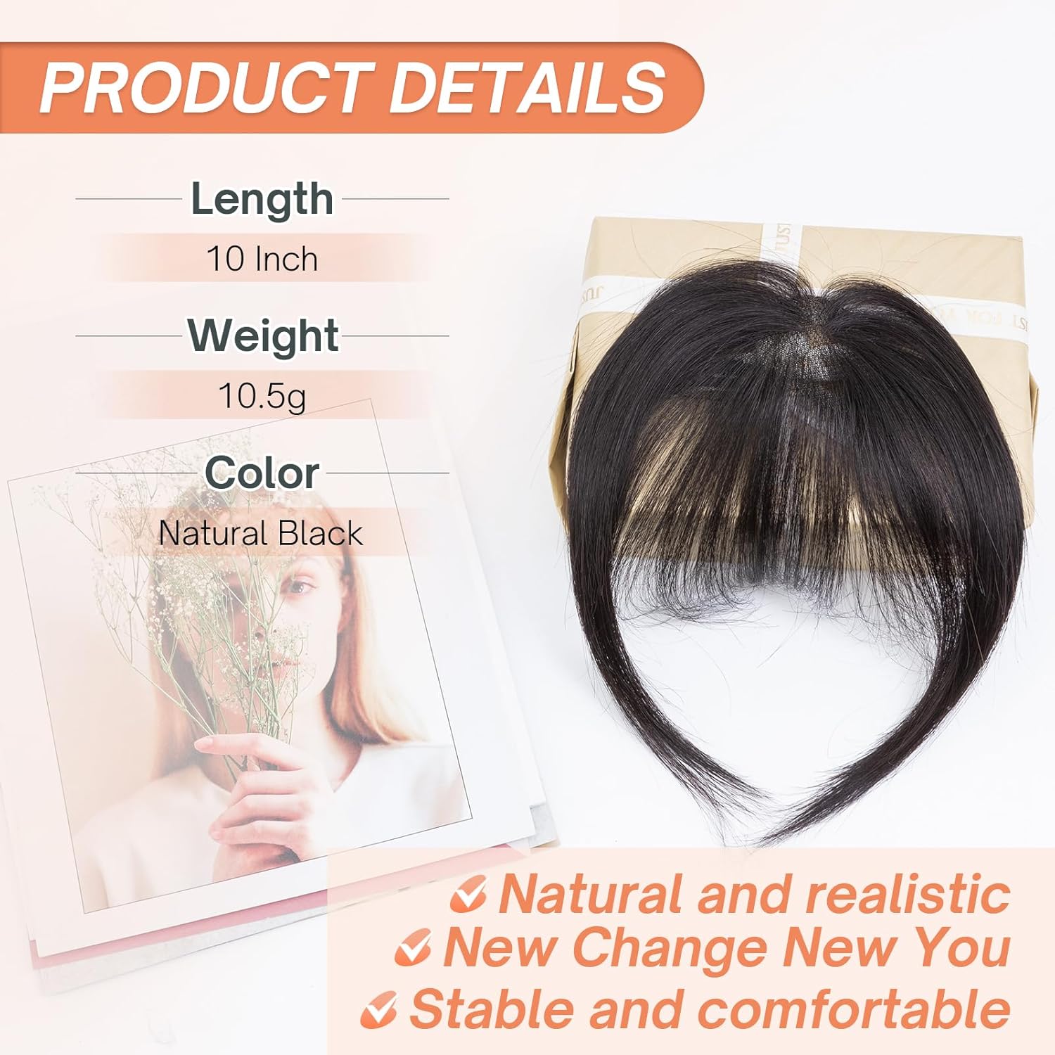 Benehair Clip on Bangs for Women Human Hair, Fake Bangs Clip Human hair, French Bangs Clip in Hair Extensions Hair Pieces with Temples for Daily Wear (Natural Black)