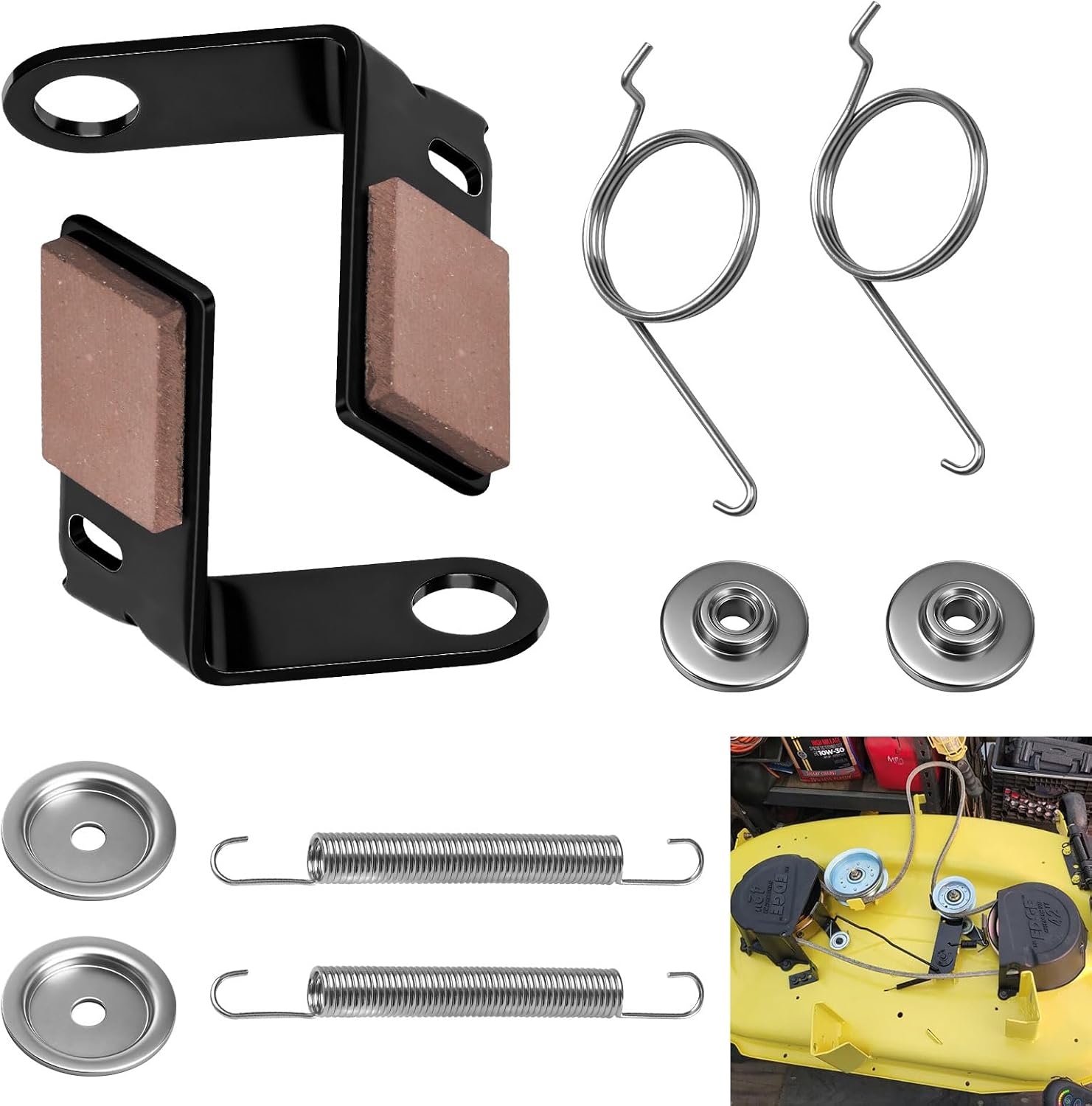 2 Set Brake Pad Kit GY21943B GX20494 GX20515 GX23240 for J-ohn Deere 42" L, D, X Series 100 105 115 100 110 120 125 130 Tractors & Lawn Mower - with Retainer & Torsion Spring
