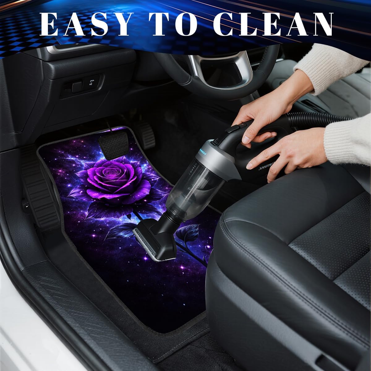 Rose Car Floor Mats Set of 4 Purple Galaxy Cosmic Flower Automotive Foot Mats Rugs Carpet for Car Non-Slip Auto Car Accessories Universal Fit Car Accessories for Truck