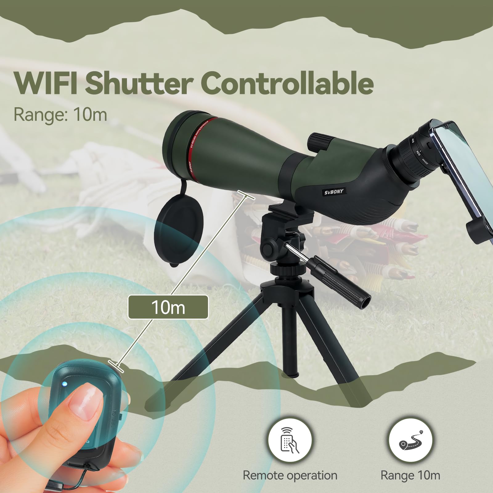 Svbony SA412 Spektiv 20-60x80mm HD FMC Spektiv mit 1,25 Zoll Okular Stativ Telefonadapter Fernbedienung