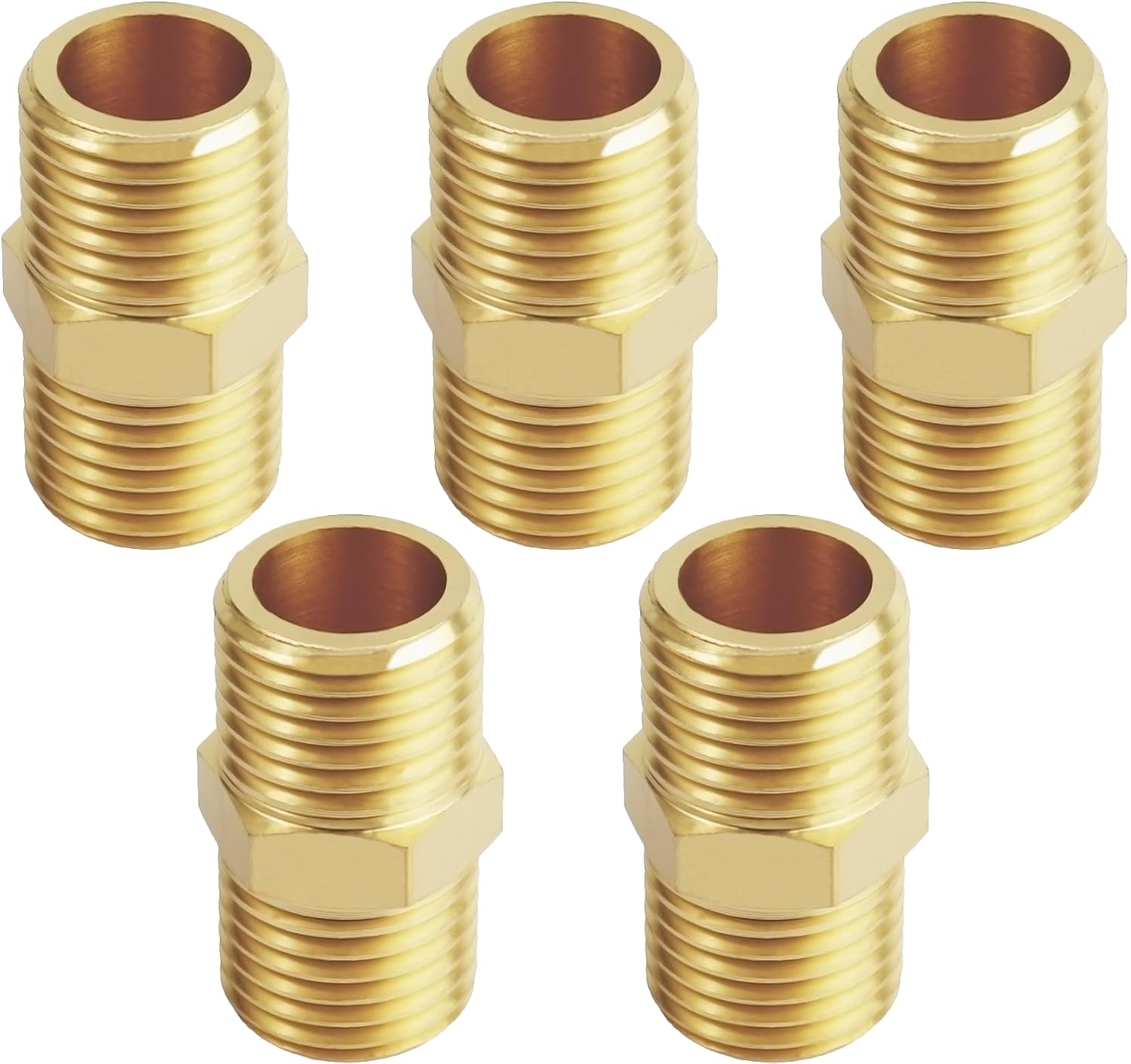 YOUHO 5-Pack 1/2" NPT Male Thread Brass Pipe Nipple Adapter Fittings
