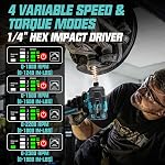 1800 in-LBS Cordless Impact Driver 1/4 inch Hex Compatible with MAKITA 18V Battery, 200 N.M PowerfulBrushless Motor, 1/4" Impact Drill with 3 Modes Speed & LED Light (No Battery)