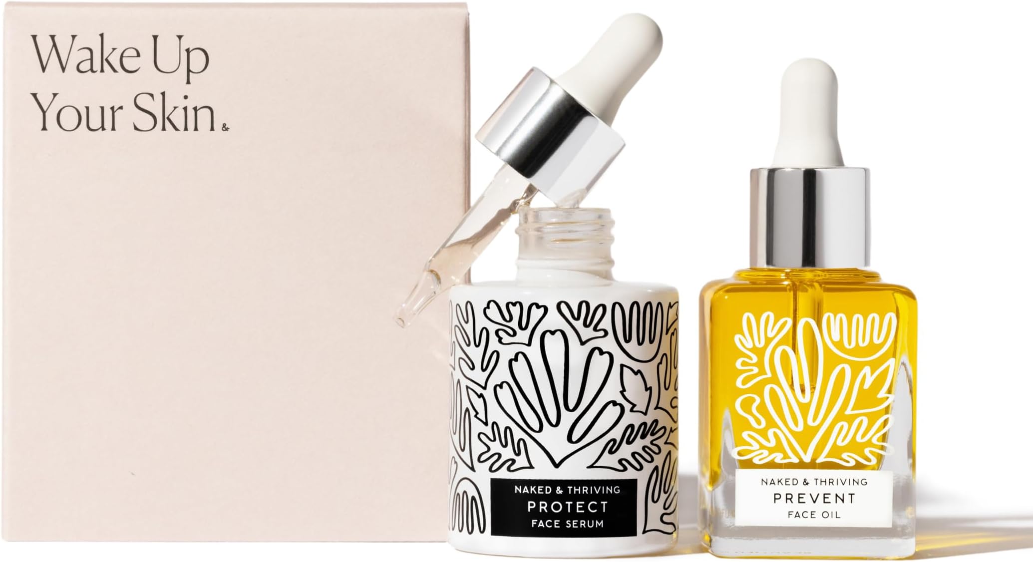 Naked & Thriving Limited Edition Day Set | Protect Antioxidant Day Serum (30 mL) + Prevent Anti-Aging Face Oil (35 mL) with Hyaluronic Acid, Moringa and Rosehip Oil | 65 mL/2.18 fl oz (Set of 2)