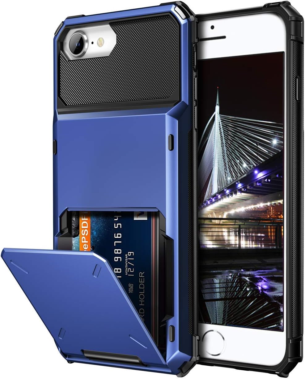 Vofolen for Phone 6s 6 7 8 Case Wallet with Credit Card Holder ID Slot Pocket Scratch Resistant Dual Layer Protective Bumper Rugged TPU Rubber Armor Hard Shell Cover for Phone 6 6s 7 8 Navy Blue