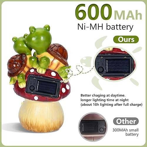Miniatura 3 de Estatua de jardín de tortuga con luz solar, figura de tortuga en seta, bonita estatua de jardín de tortuga con 5 luces LED para patio, balcón,