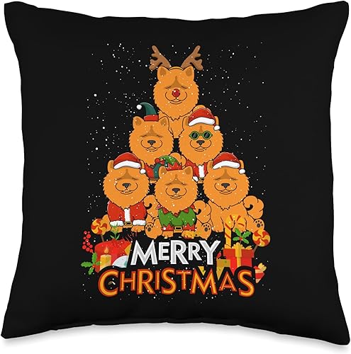 BCC Chow Chow Shirts & Asian Dog Lover Gifts Chow Merry Christmas Tree Lights X-Mas Dogs - Almohada de 16 x 16 pulgadas, multicolor