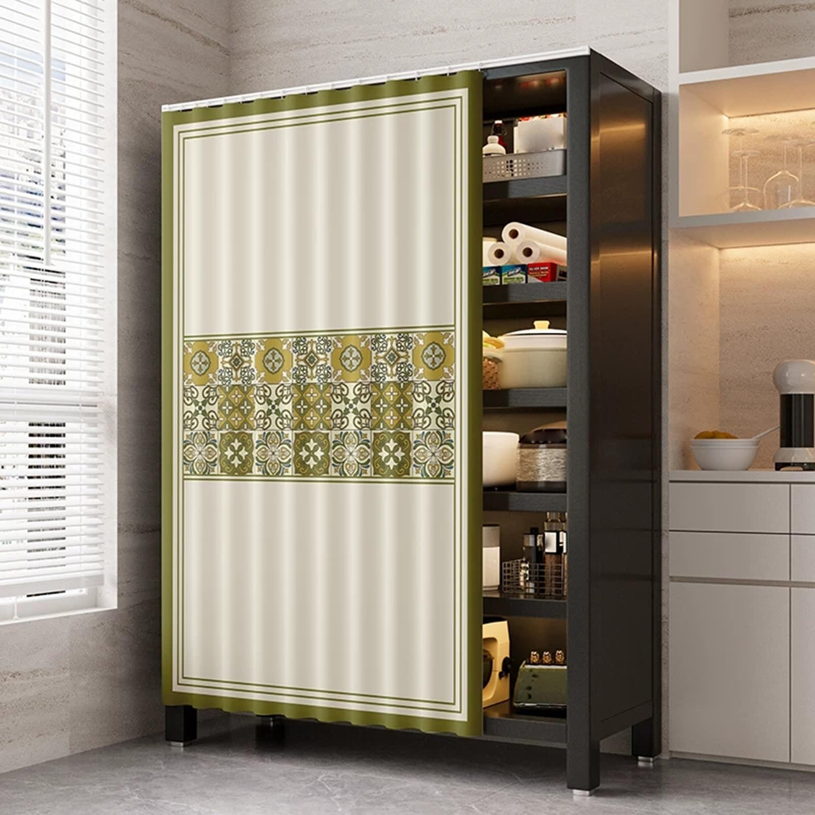 Cortinas de algodón y lino para armarios de cocina: orden y limpieza