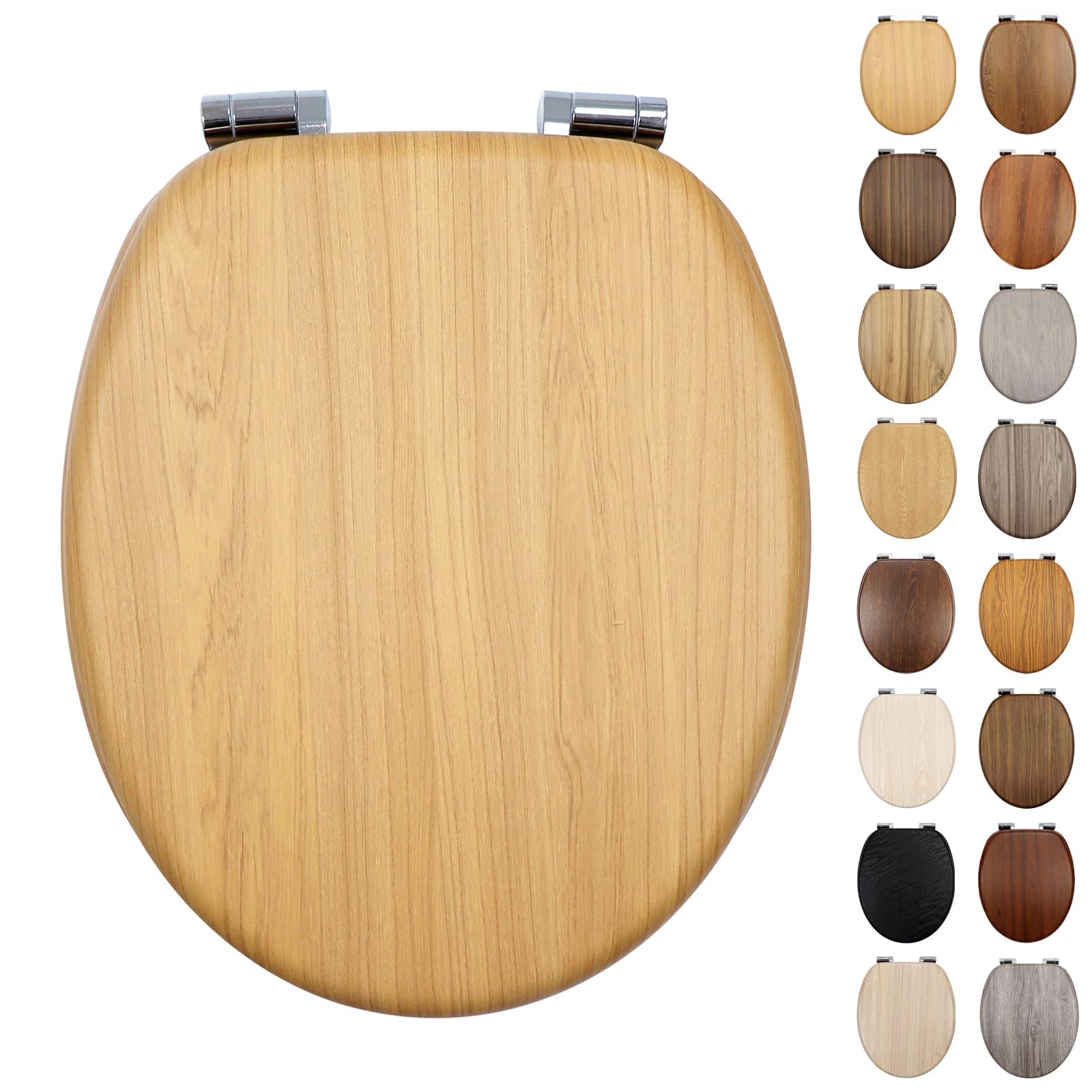 Fanmitrk Jhe122-1-01A Traditional Wooden Toilet Seat Soft Close, Mdf Adjustable Hinges With Bottom Fixture,Easy To Clean And Install For Bathroom (Jhe122-1-01A)