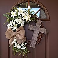 Vista 3 de KLKCMS Corona de Pascua de 13.78 pulgadas con vid colgante, con arpillera rústica para decoración de vacaciones, boda, vacaciones, casa de campo