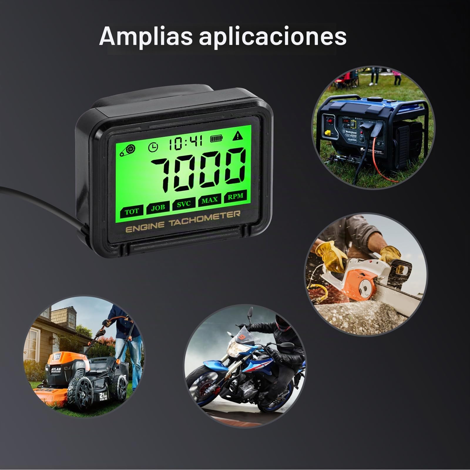 Tacómetro de Motosierra Digital Inductivo Tacó metro para motor de clip Drehzahlmesser RPM Tacómetros de Pulso para Cortacésped, Motocicleta,ATV, Barco, Equipo Marino, UTV y Motores Pequeños