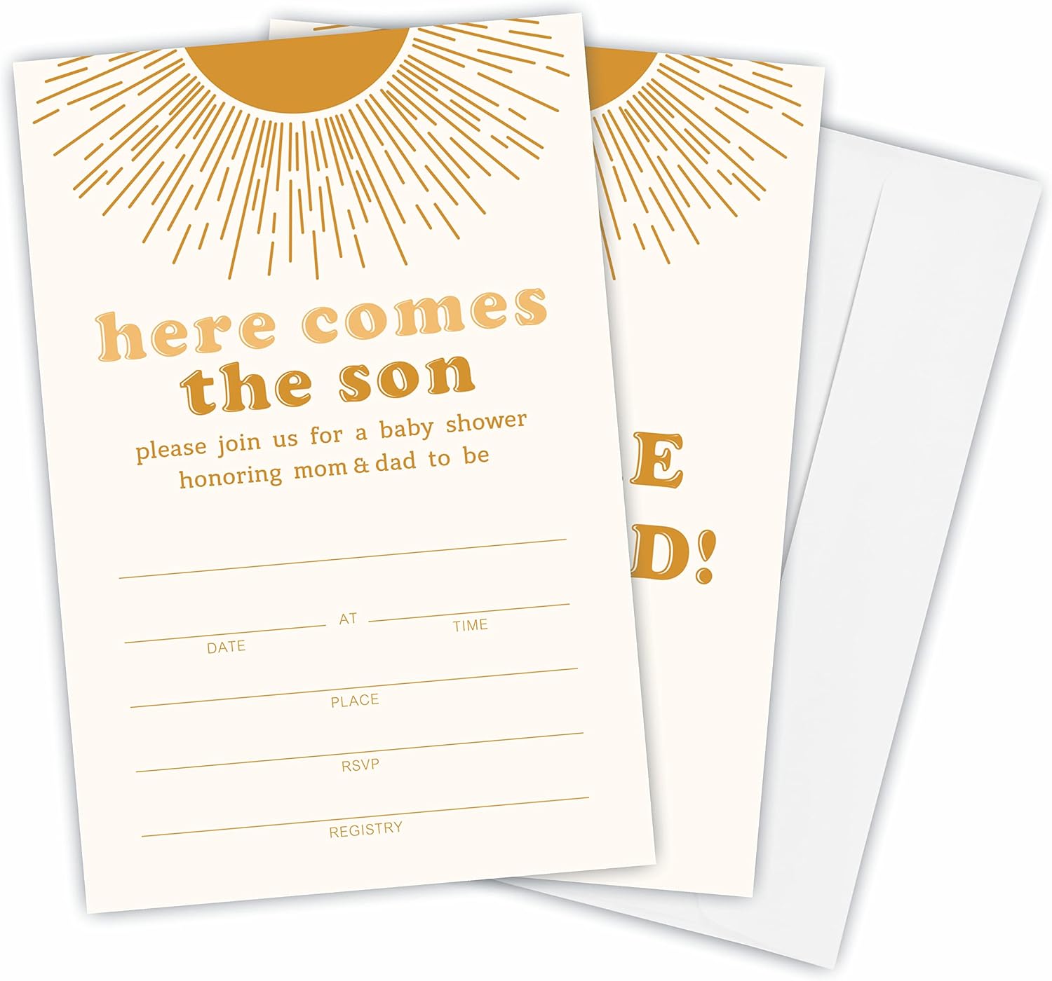 YKYENR Here Comes The Sun Baby Shower Invitation，25 Retro