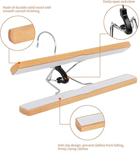 Vista 3 de Yaxa Basics Perchas de madera resistentes para pantalones, natural, paquete de 10