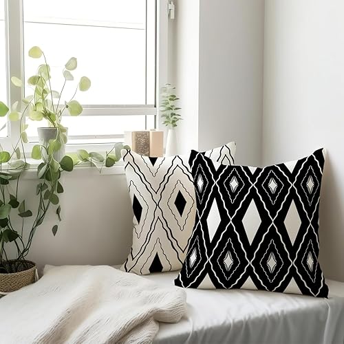 Miniatura 5 de Fundas de almohada bohemias en blanco y negro, fundas de almohada geométricas, fundas de almohada abstractas, fundas de almohada modernas y