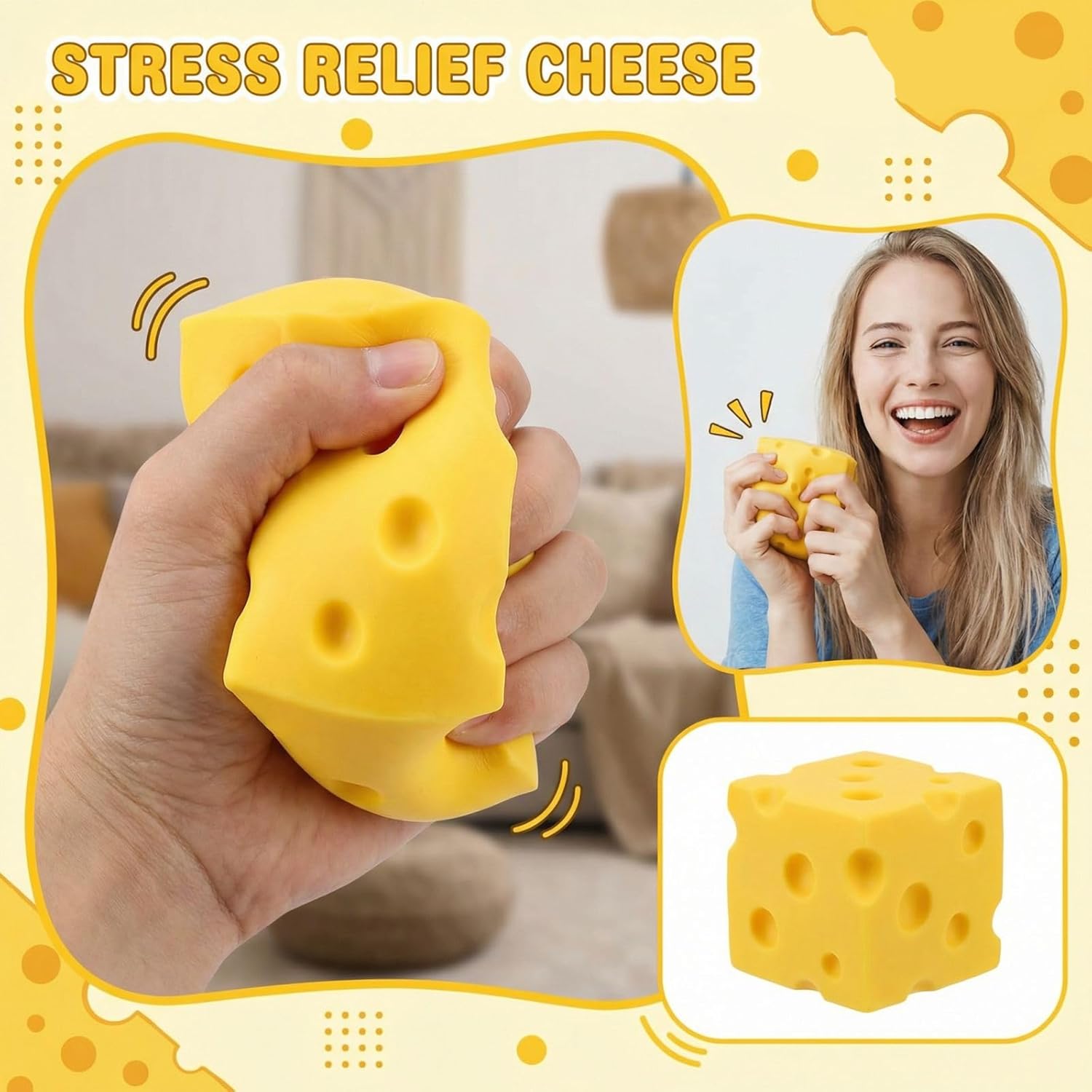 Jumbo Cheese Wedge Stress Toy - Extra Large Dairy Shape Fidget, Giant Decompression Squeeze Ball