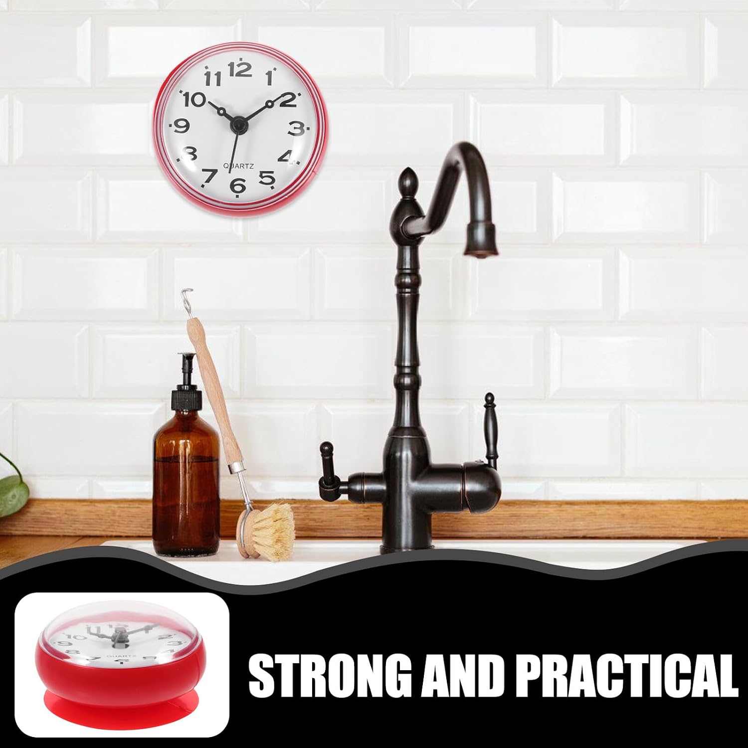 Bathroom Wall Clock with Suction Cup Red Anti-Fog Electronic Shower Clock for Restroom Space-Saving Decorative Wall Ornament Design