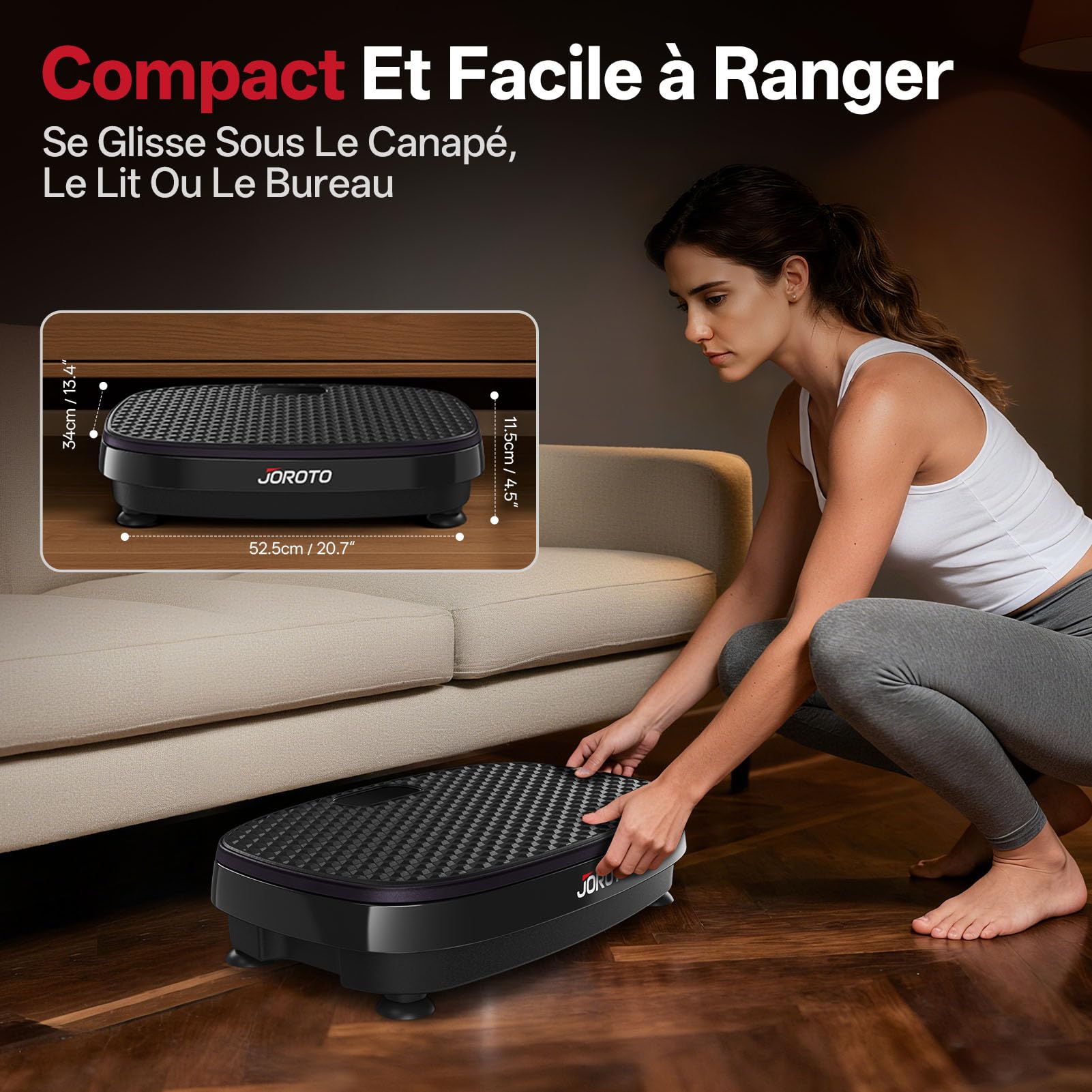 JOROTO JV50/JV60 Plateforme Vibrante 4D pour la Maison, avec 3 Moteurs, 10 Programmes & 120 Niveaux, Haut-Parleur Bluetooth, Éclairage LED pour Entraînement Complet du Corps, Charge Max. de 158KG