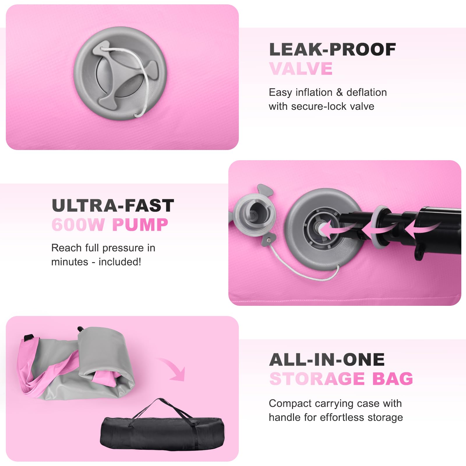Matte Airspot, rundes Luftkissen 20 cm hoch, Durchmesser 100/140 cm, mit 600W Pumpe und Reparatur-Set, für Yoga/Cheerleading/Fitness/Training