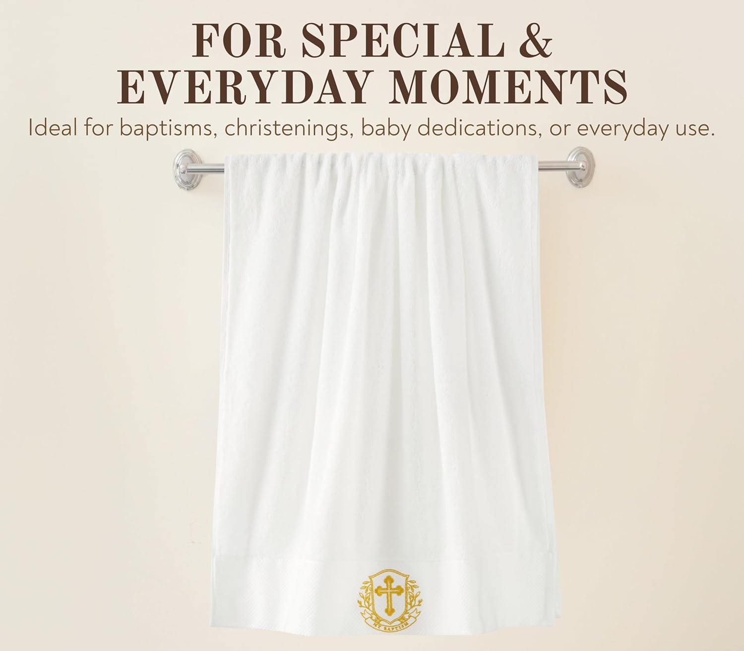 InnoBeta Baptism Christening Gifts, 28 x 55 in Bath Cotton Towel, My Baptism Cross Embroidery