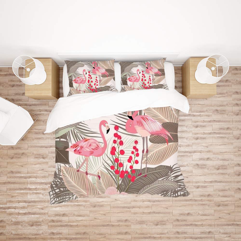 Parure de lit motif flamants roses King en polyester ultra doux 3 pièces