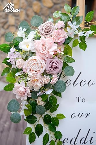 Miniatura 3 de Letreros de bienvenida de boda de flores sintéticas (paquete de 2), flores de arco de boda para decoraciones y decoración de fondo de recepción