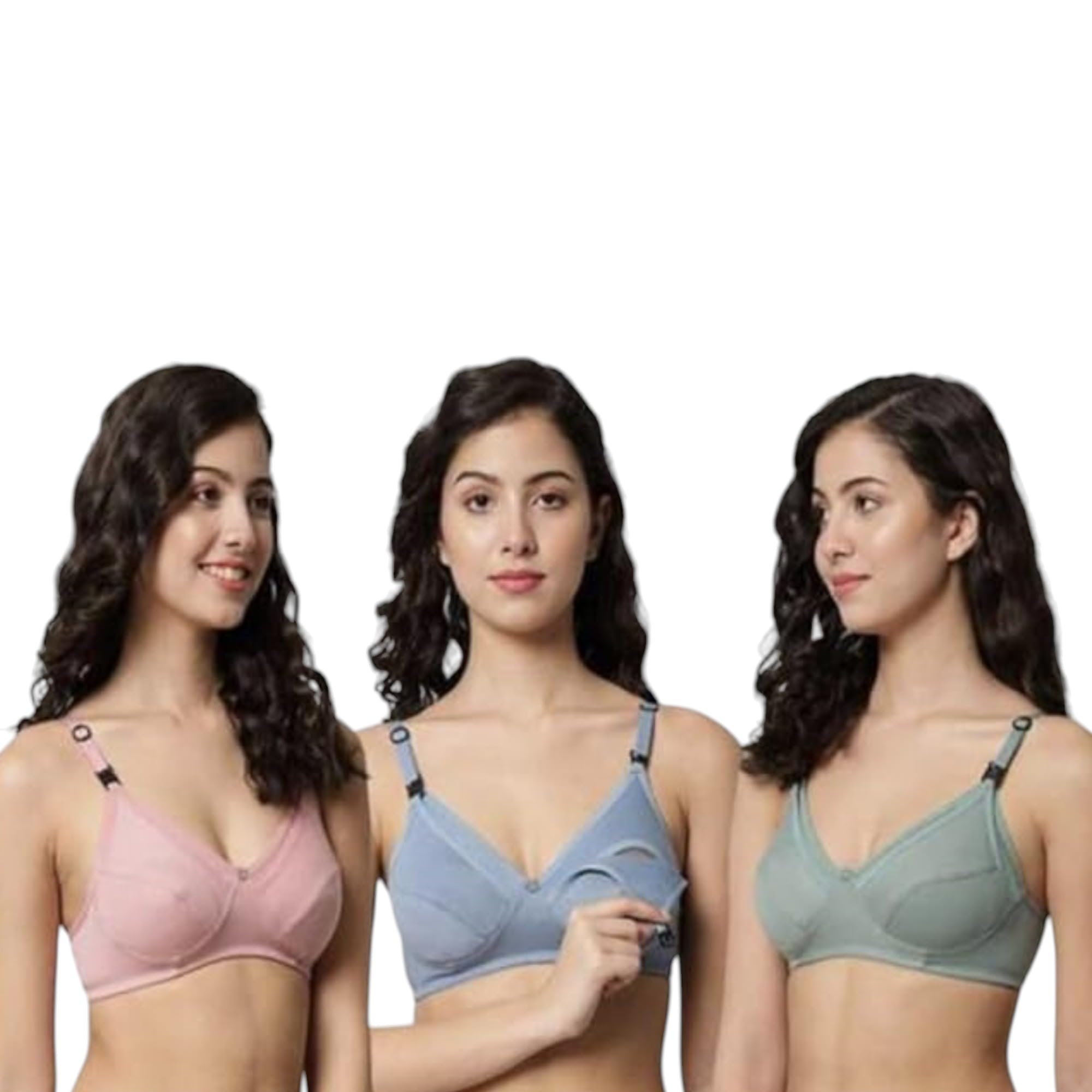 Women Nursing Bra Maternity Feeding Cotton Non Padded Wireless Comfortable Breathable Soft Adjustable Strap Front Open Clip Lingerie Pack Multicolour-image-25