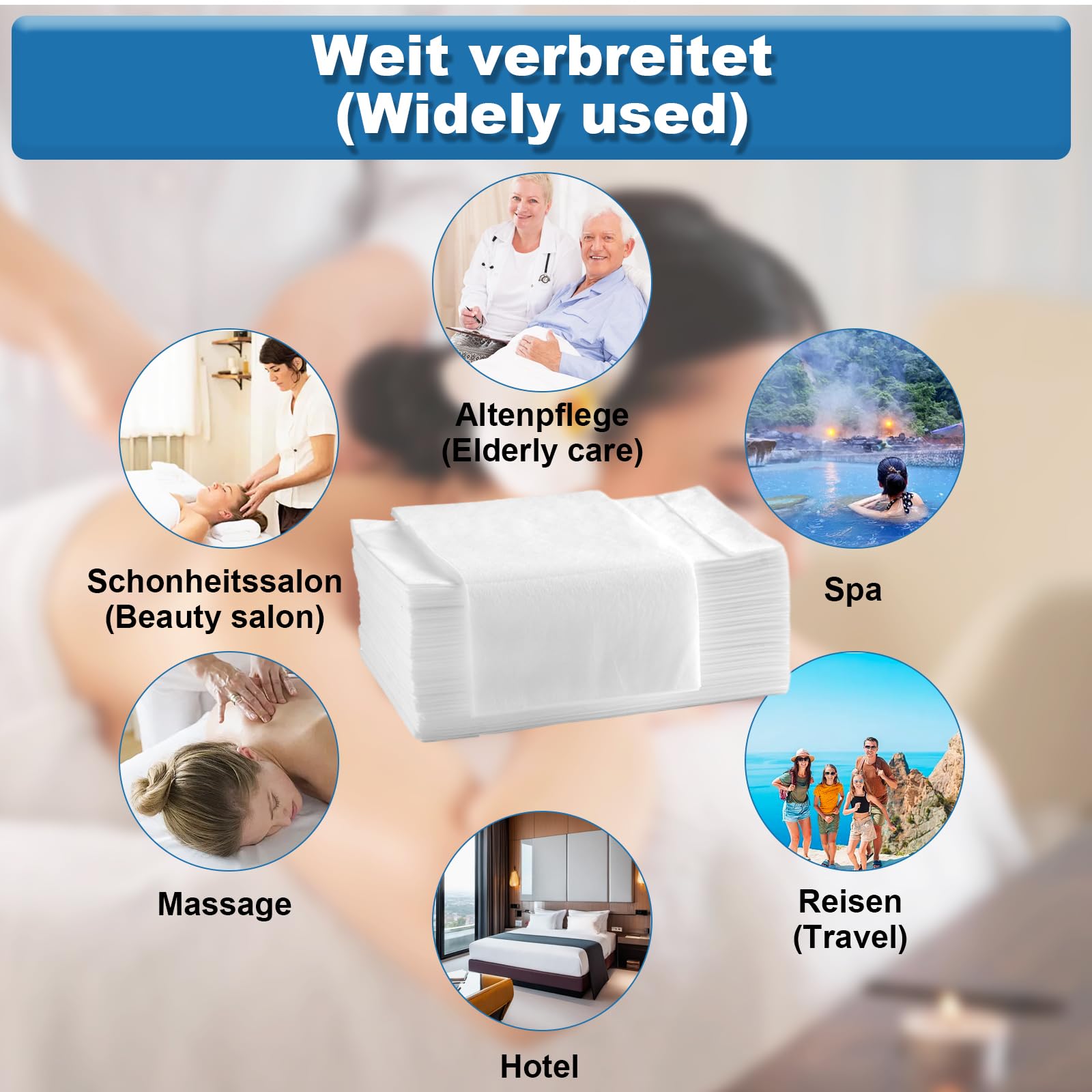 100 Stück Einweg Bettlaken, 100x200cm Einweg Massagetisch Bettlaken, Vliesstoff Spannbettlaken Massageliege, Einwegbettlaken für Schönheitssalon, Spa, Krankenhausbetten, Massage, Hotels(Weiß)