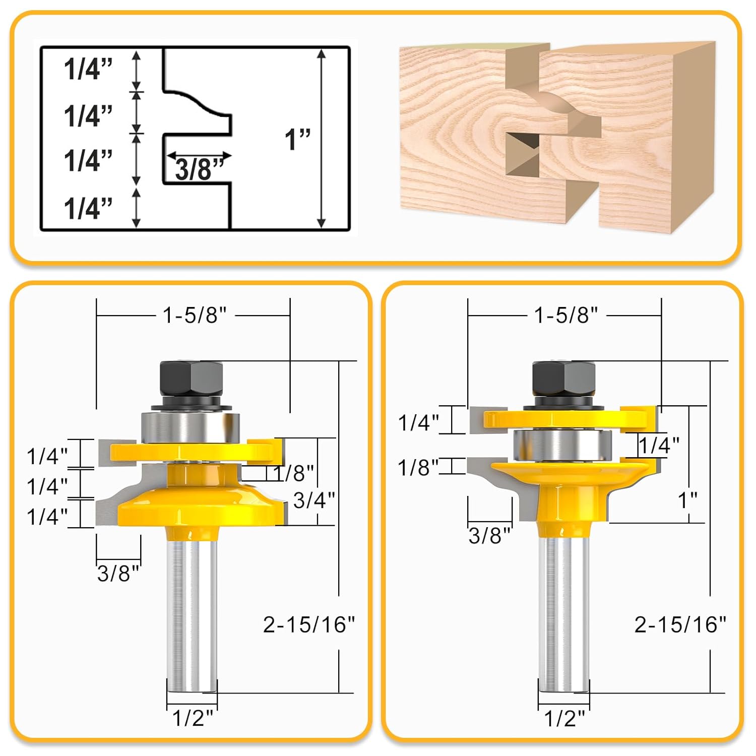 2PCS Bit Ogee Rail and Stile Router Bit Set 1/2 Inch Shank Woodworking Tongue and Groove Router Bit Raised Panel Milling Cutter Tools for Cabinet Door, Frames and More