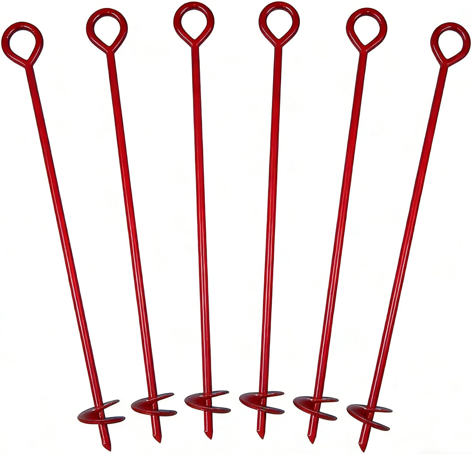 6 Pack 30 Inch Auger Earth Anchor 3 Inch W Helix, 12mm Rod, Painted red, Heavy Duty Ground Anchor Hook for Guying Tents Fencing Canopies