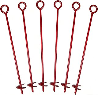 6 Pack 30 Inch Auger Earth Anchor 3 Inch W Helix, 12mm Rod, Painted red, Heavy Duty Ground Anchor Hook for Guying Tents Fencing Canopies