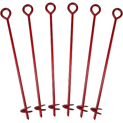 6 Pack 30 Inch Auger Earth Anchor 3 Inch W Helix, 12mm Rod, Painted red, Heavy Duty Ground Anchor Hook for Guying Tents Fencing Canopies