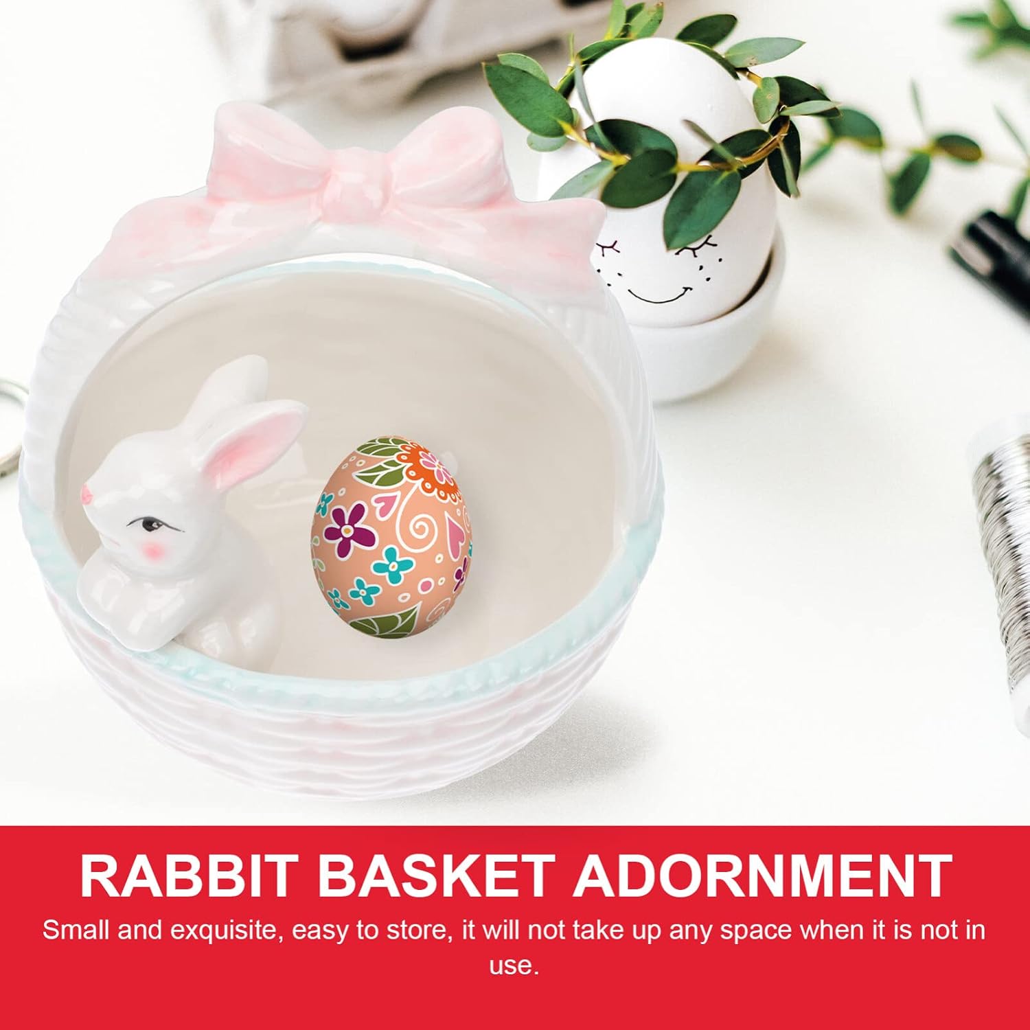 Easter Bunny Basket Decoration Porcelain Bunny Figurine Home Desktop Adornment Easter Party Decor Spring Holiday Table Ornament
