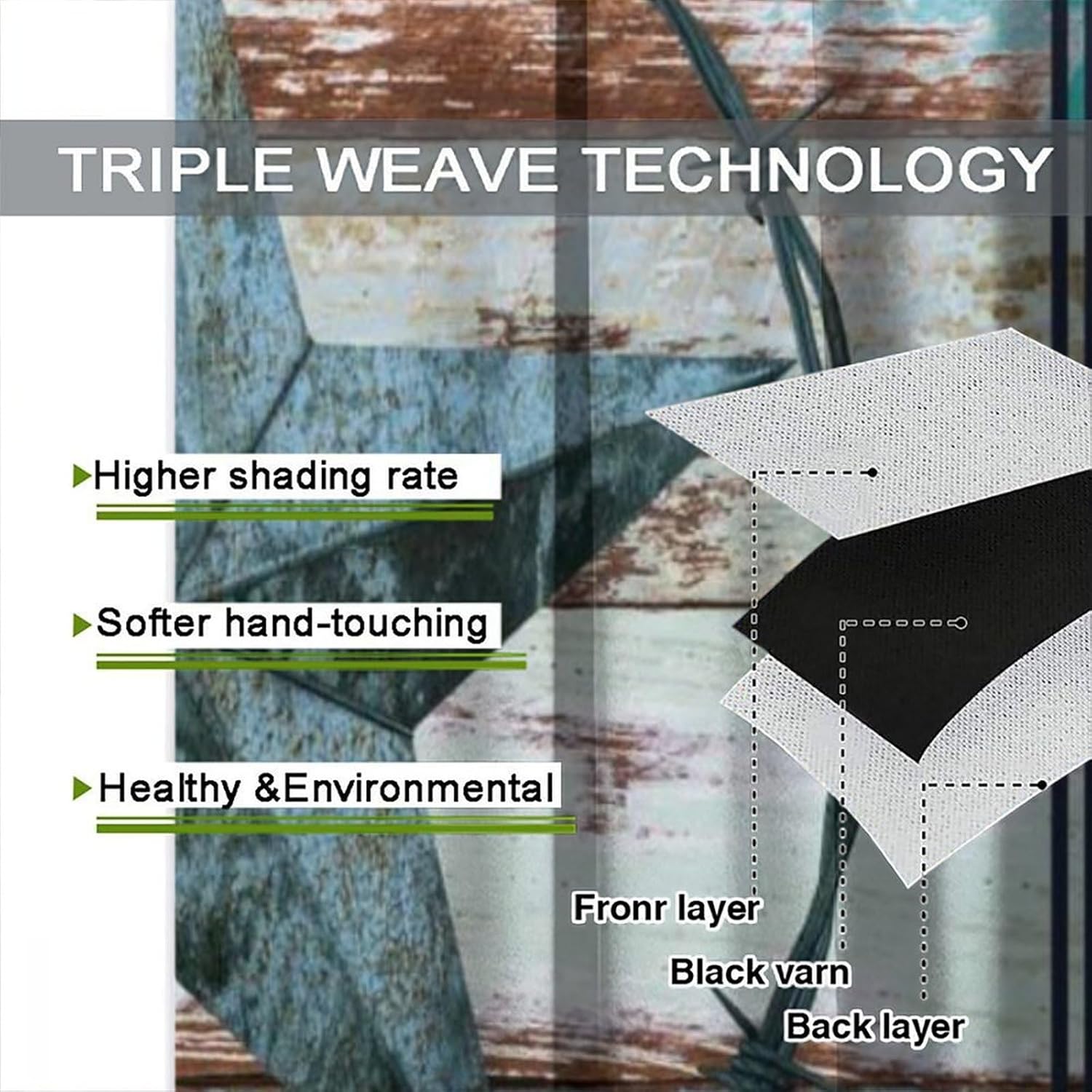 Country Farmhouse Western Blackout Curtains, Western Texas Star Old Wooden Barn Retro Star Rustic Window Drapes, for Living Room Bedroom 42" W X 45" L