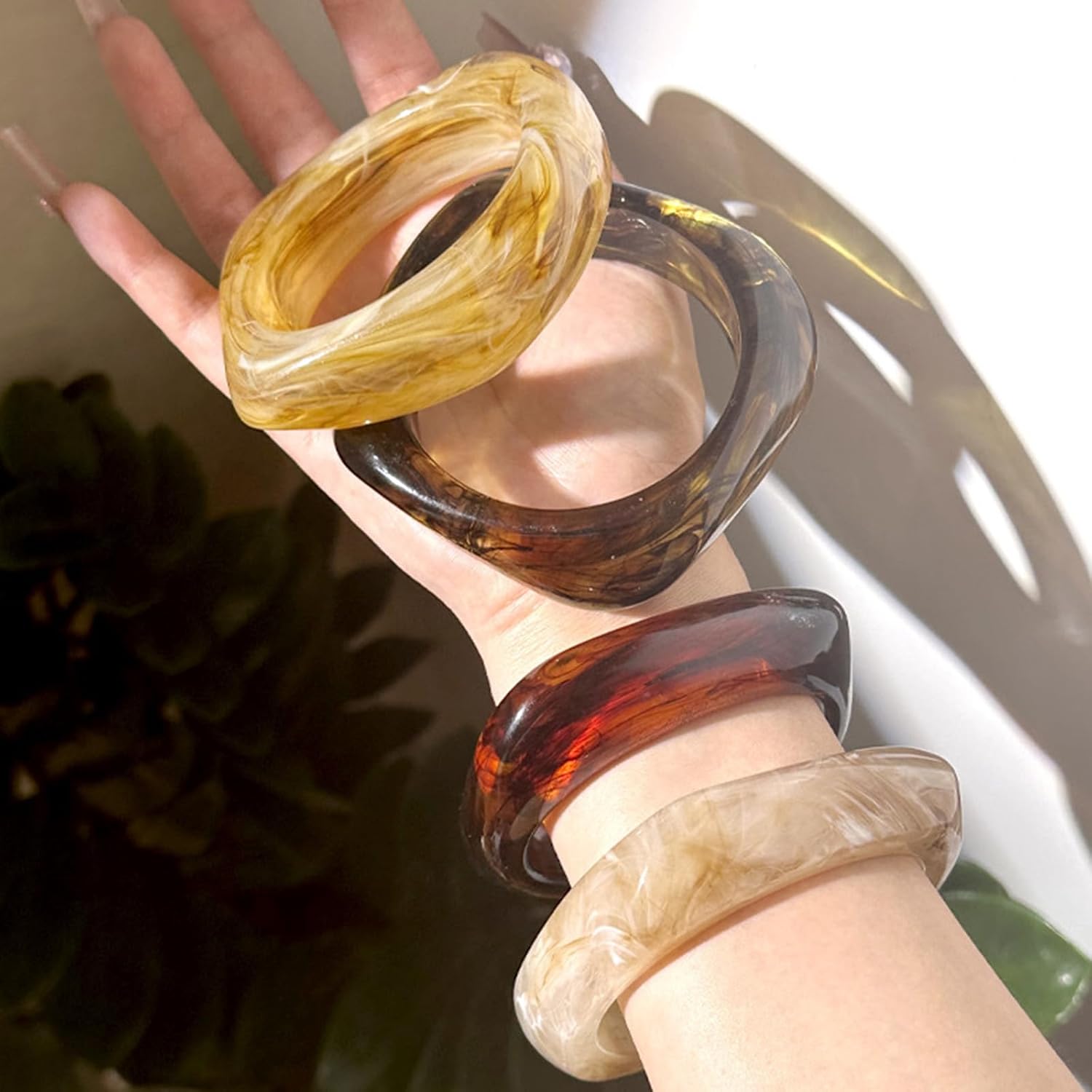 Frodete Bangles Bracelets for Women Stackable Resin Bangles Set Green Brown Clear Acrylic Big Trendy Colorful Fashion Jewelry Gifts - Image 3