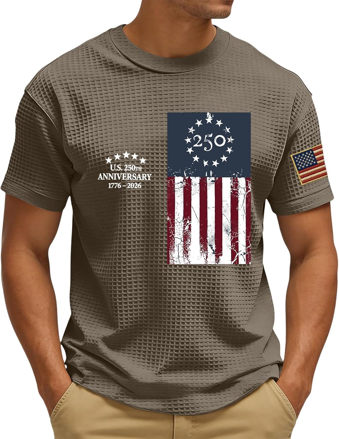 RTRDE Men's 250th Anniversary USA Shirt Short Sleeve Independence Day Flag Print Athletic Workout Patriotic Shirts, S-3XL