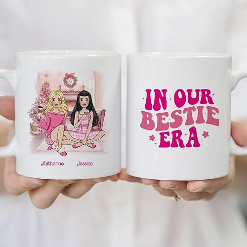 Miniatura 4 de Gossby Taza de café de Navidad personalizada para amigas  Regalo de Navidad personalizado para 2 mujeres con diseño, nombre  Regalo de amistad para