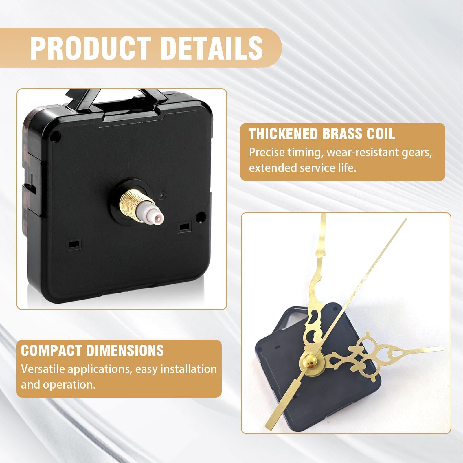 Geräuschloses Uhrwerk Set, Uhrwerk für Wanduhr 24MM, Inklusive Zeiger für Stunden, Minuten und Sekunden, Robustes Ersatzteil-Kit für Uhrreparatur und DIY-Projekte, Schwarz (golden)