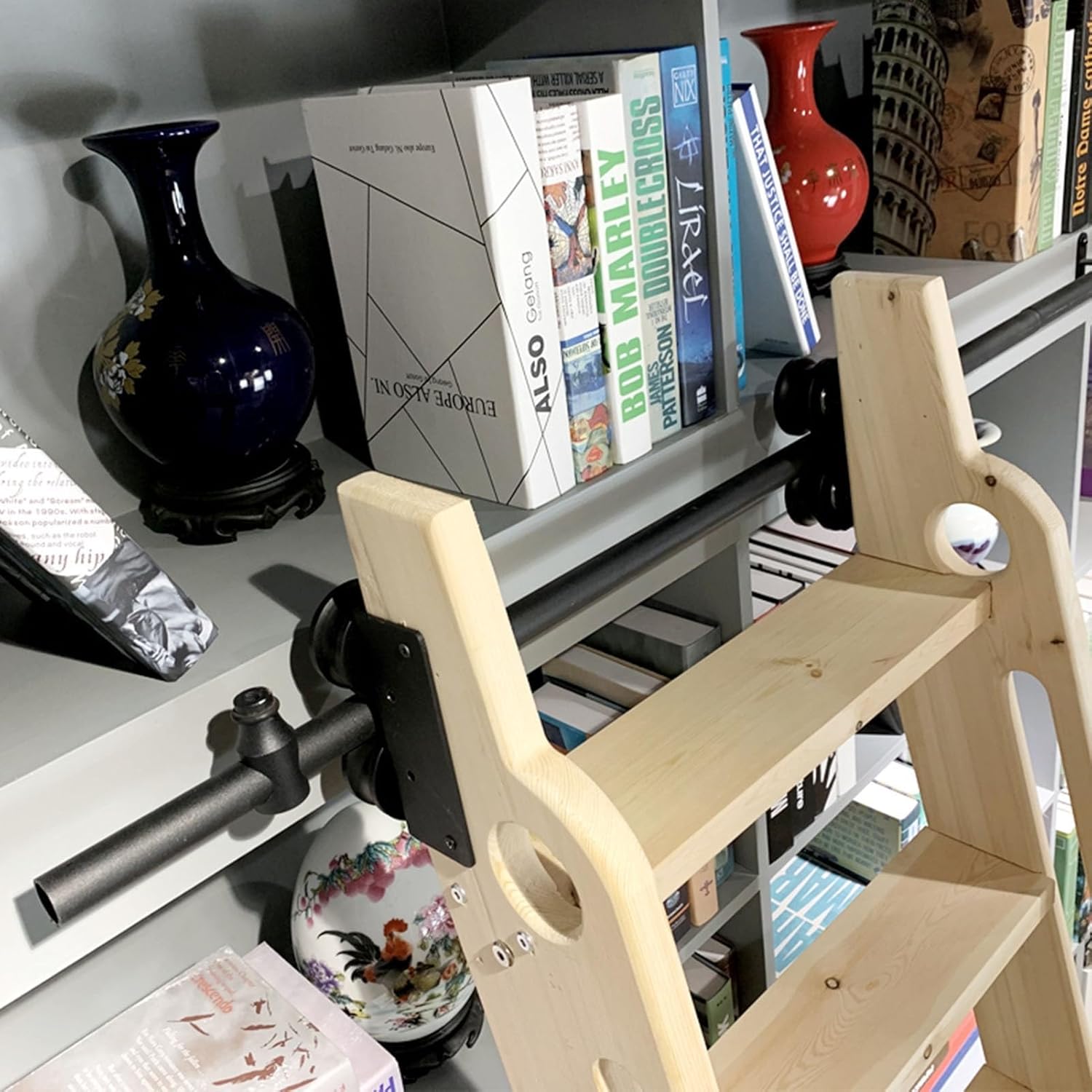 Rustic Black Round Tube Rolling Ladder Hardware Kit for Home/Indoor/Loft/Library 13ft/400cm Size S Ladder Track/Rail+Floor Roller No Ladder