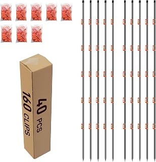 66Inch Fiberglass Electric Fence Posts 40Pcs, Temporary Graden Fence Post with 160 Adjustable Clips, Portable Step in Electric Fence Stakes for Farm, Garden and Horse Goat Sheep Small Animals Fences