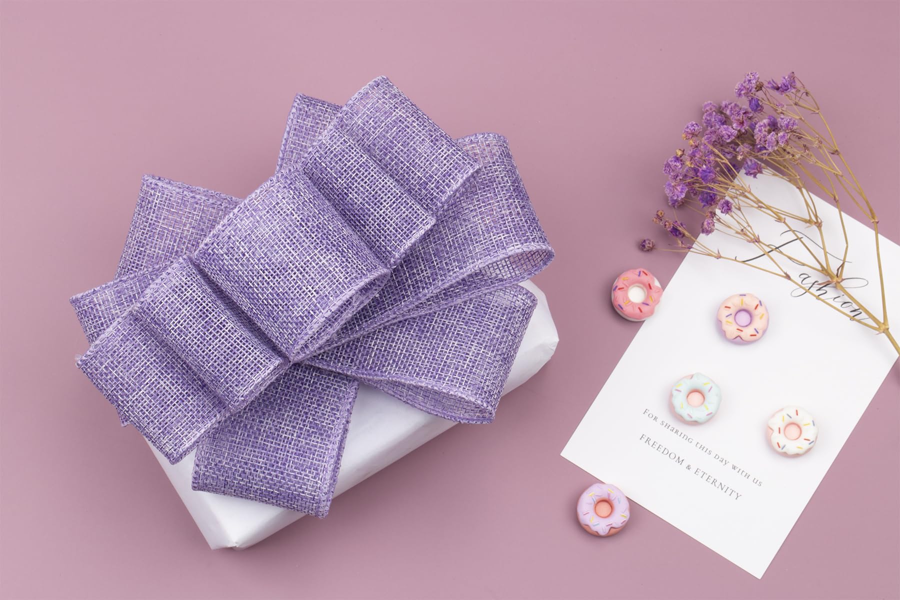 Ribbonitlux Lt. Purple Burlap Wired Ribbon, 75mm x 18 Meters, Wired Edge Burlap Ribbon for Gift Wrapping Big Bow, Wreath - Image 4