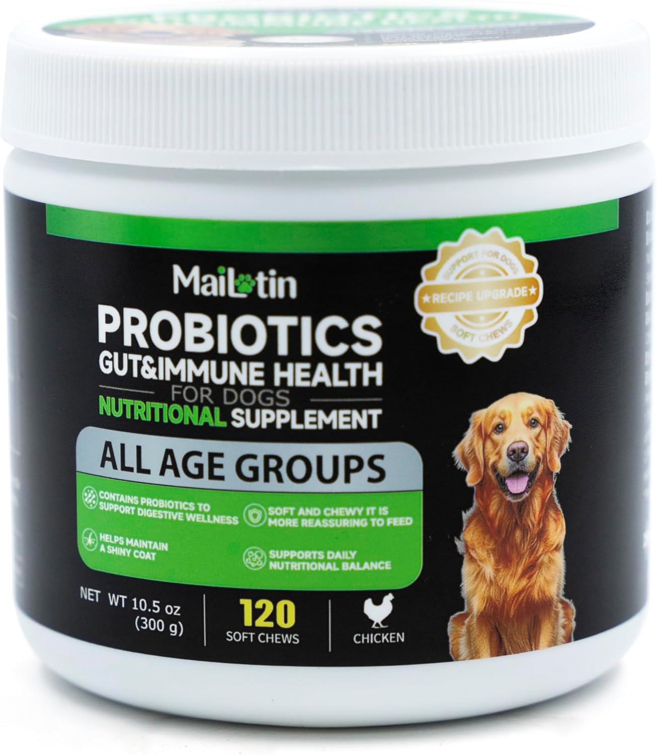 Probiotics for Dogs, Gut & Immune Health Soft Chews, Chicken Flavor, All Ages, Supports Digestive Balance & Skin Health